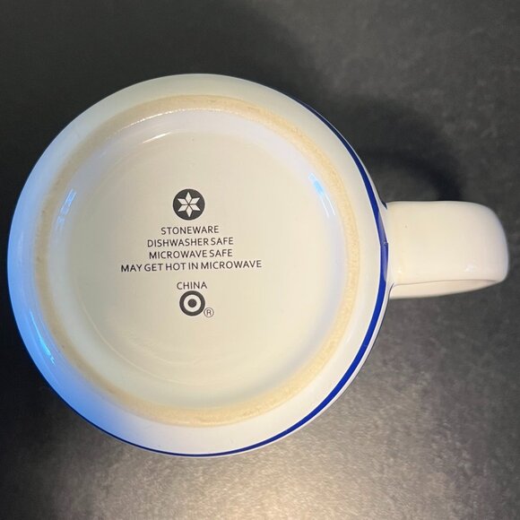 Letter C Monogram Initial Stoneware Mug ~ Blue & White Stripes w/ Gold Accents - Picture 7 of 8